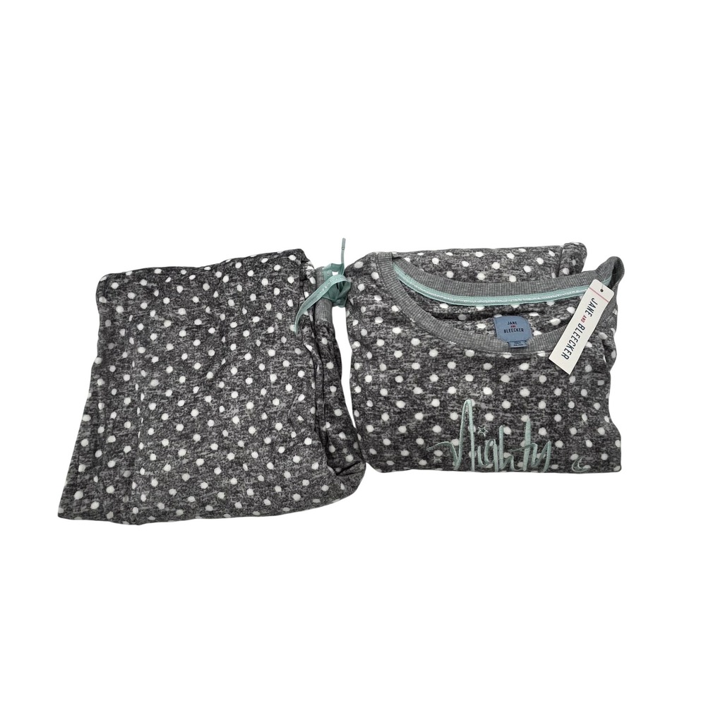 Jane and Bleecker Gray Polka Dot Fleece Pajama Set XXL Nighty Night NWT